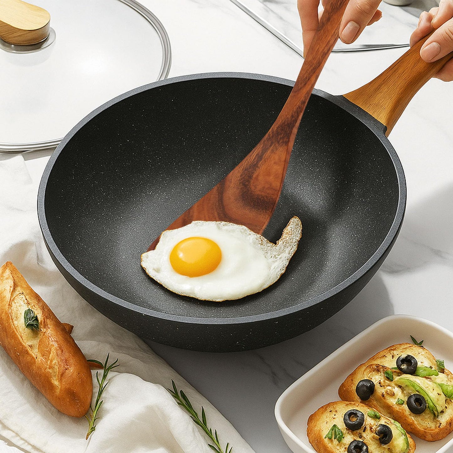 HANSGO Wooden Spatula, 12 Inch Natural Acacia Wood Spatula for Non Stick Frying Pan, Right Hand Flat Turner for Flipping Eggs Toast Pancakes, Sturdy & Lightweight