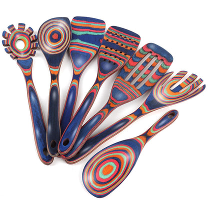 comfoyar Pakkawood Wooden Spoons for Cooking, 7 Pieces Kitchen Cooking Utenails Set with Spatula and Ladle, Heat Resistant Kitchen Cookware for Nonstick Pan