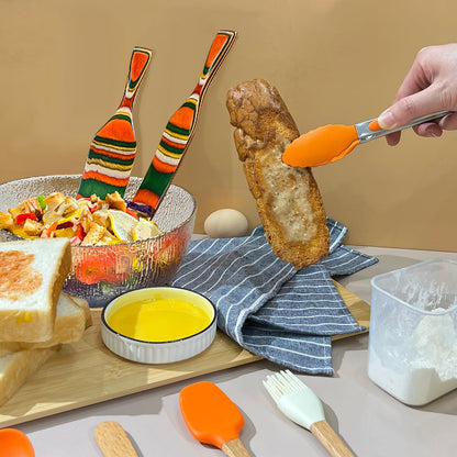 8PCS Pakkawood Spurtle Set,Spurtles Kitchen Tools,Silicone Cooking Utensil Set,Natural wooden Handle silicone Cooking Utensils Set,Heat Resistant, Nonstick Cookware