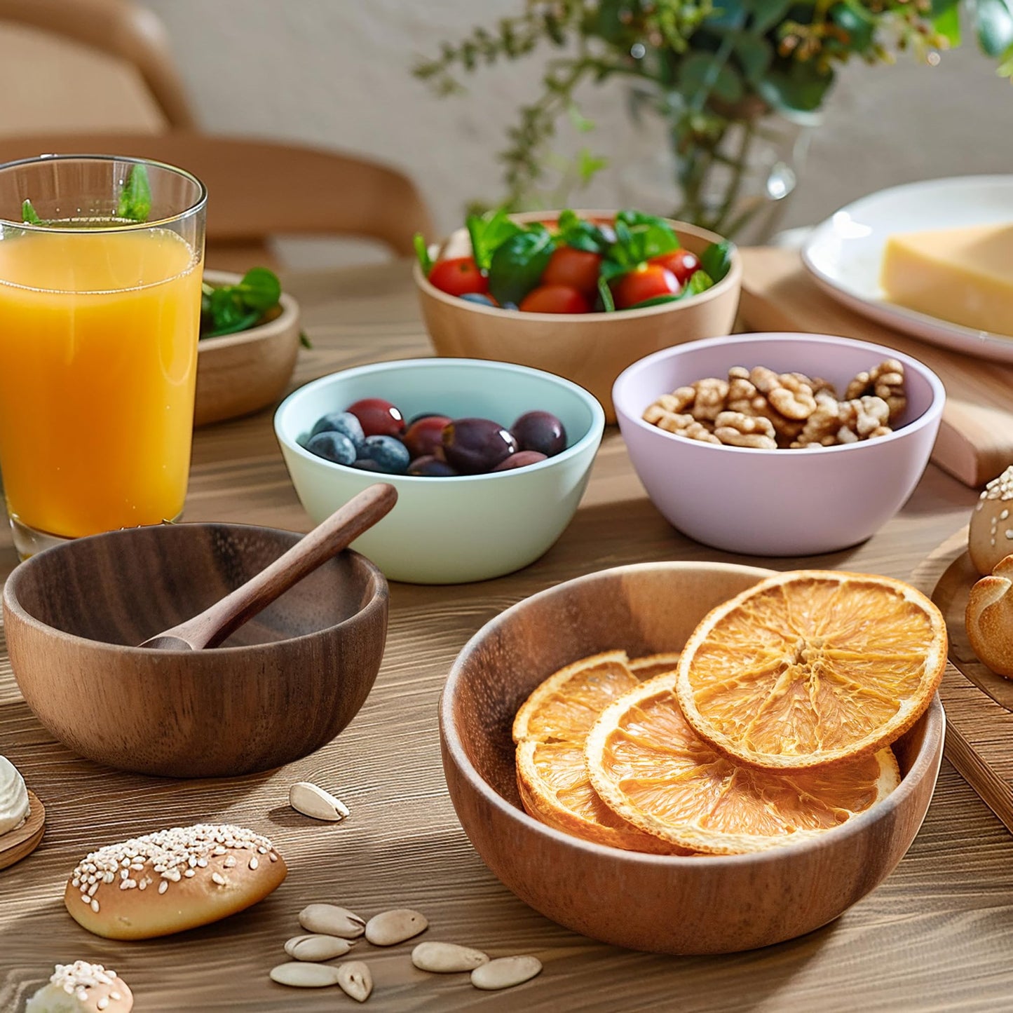 muso wood Wooden Dipping Bowls, 4 Pack Sauce Bowls, 2.5 oz Sauce Dish, Acacia Wood Sauce Bowls for Ketchup, Barbecue Sauce, Dressings, Appetizers