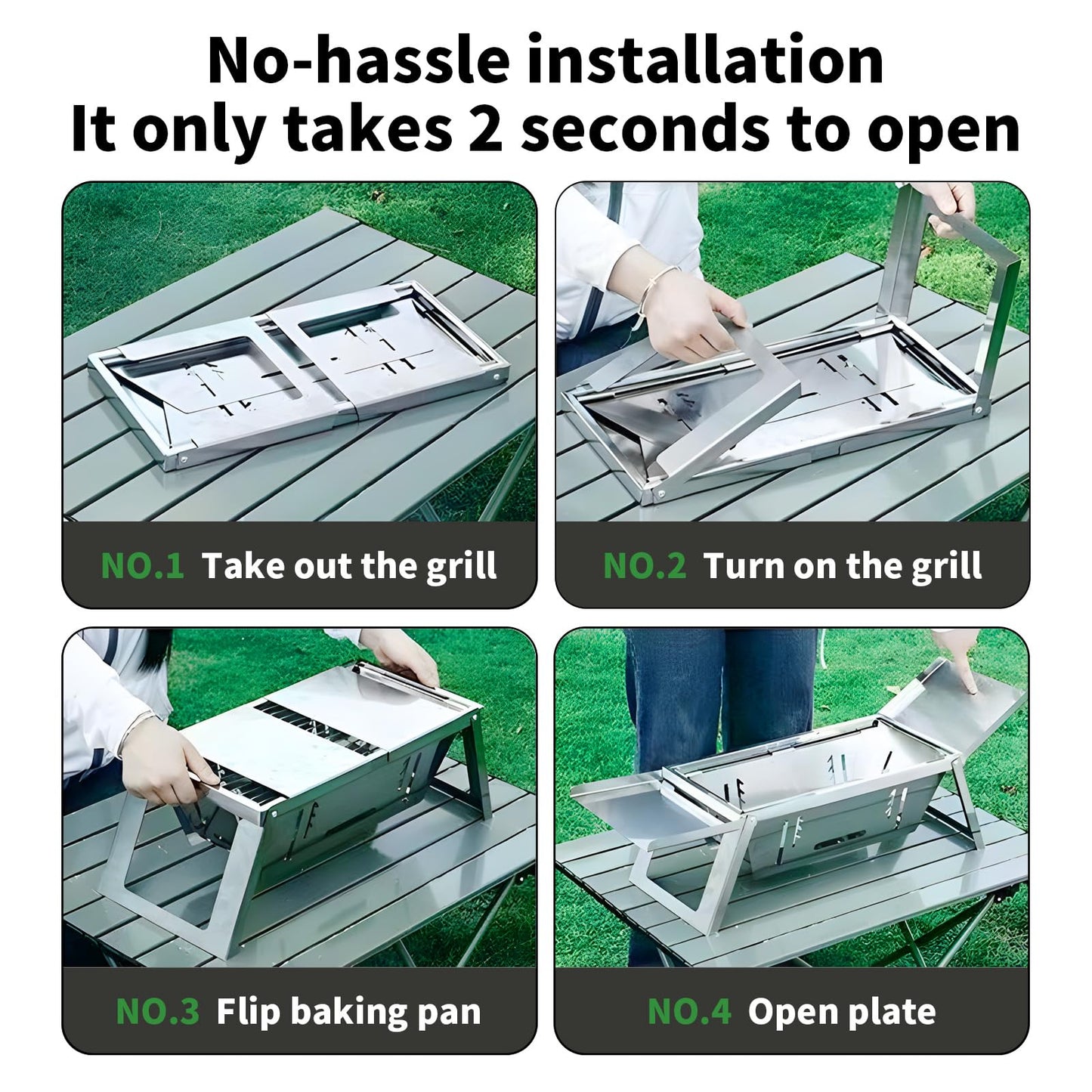 Stainless Steel Grill for Home Indoor Outdoor Camping Charcoal Convenient Folding BBQ Grill Silver Stand