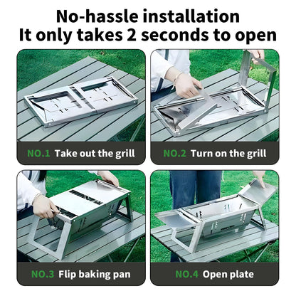 Stainless Steel Grill for Home Indoor Outdoor Camping Charcoal Convenient Folding BBQ Grill Silver Stand