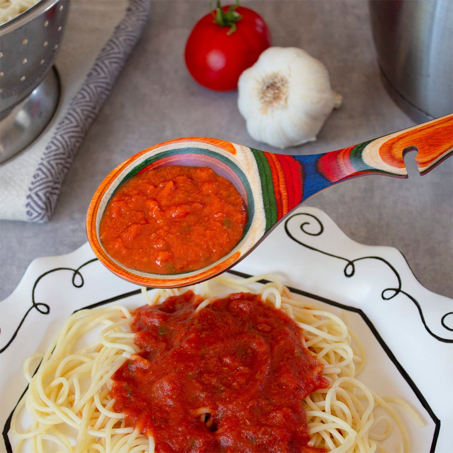 Totally Bamboo Baltique Marrakesh Collection 12-1/2" Wooden Cooking Spoon with Spoon Rest Notch, Safe for Use on Nonstick