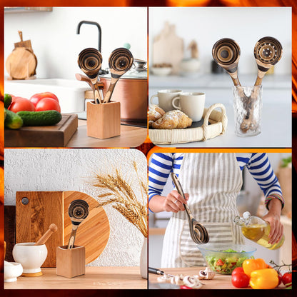Teenyyou 2 Pcs Pakkawood Kitchen Utensils Pakkawood Soup Ladle Big Deep Soup Spoons Wood Non Stick Utensils with Long Handle for Serving Cooking Kitchen Apartment Tools Women Gifts (Ladle Style)