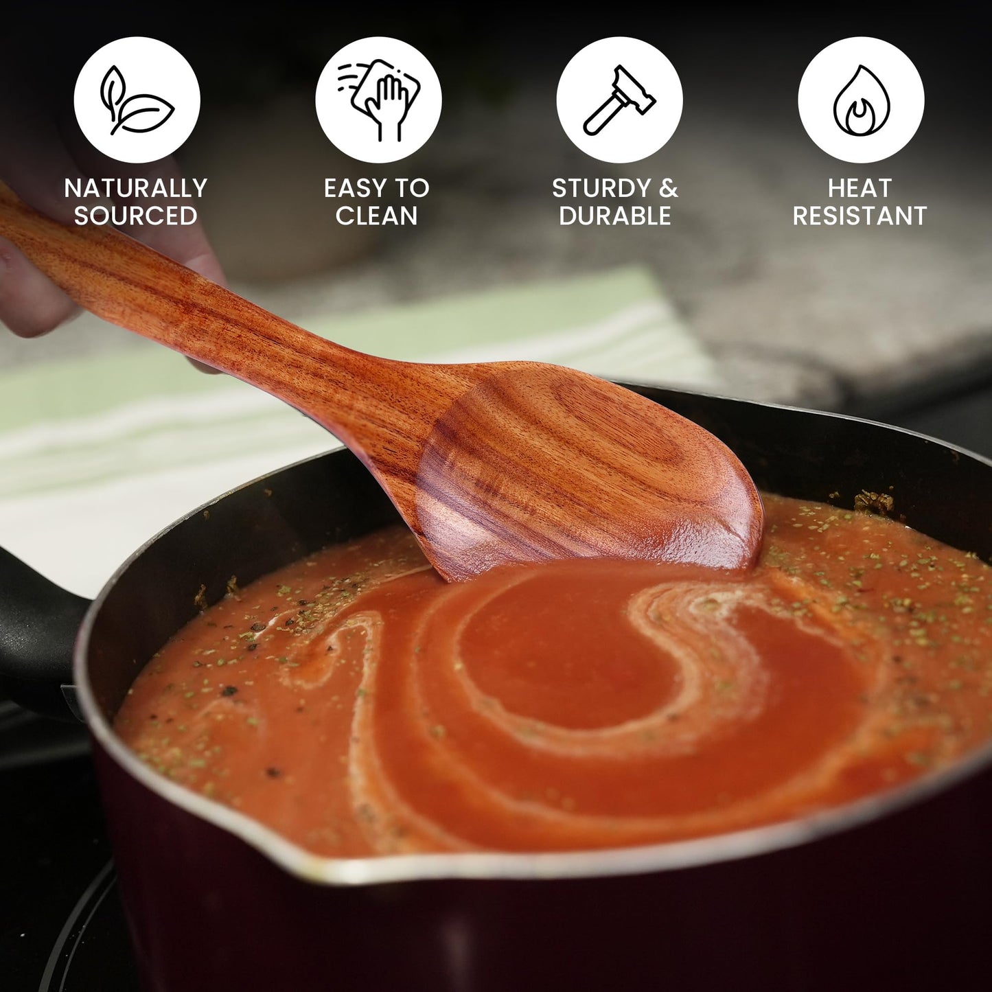 Zulay Kitchen Premium Large Teak Wooden Spoon For Cooking - Durable Wooden Cooking Utensil, Perfect Wooden Kitchen Utensil Set Addition, Smooth Finish Natural Teak Spoon, Non-Stick Wooden Spoon