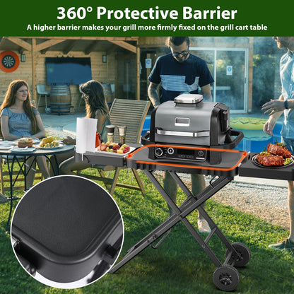 BBQMall Portable Indoor Grill Table Stand for Ninja Woodfire Outdoor Grill(OG701 OG850 OG951 Series), 51in Large Space, Folding Camping Tailgating Table for Blackstone Griddle/Onni Pizza Oven,2 Wheels