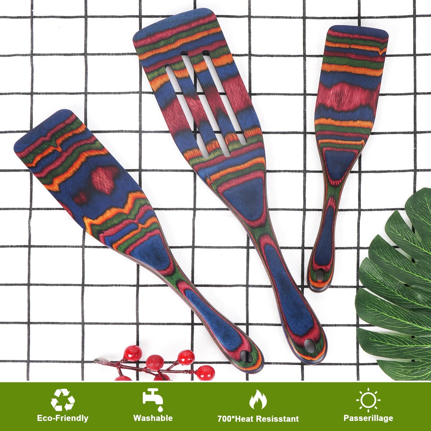 Spurtle Set, Wooden Utensils for Cooking, Kitchen Utensils Set, Pakkawood Kitchen Cooking Utensils Set, Apartment Essentials Wood Serving Spatula spoon, Home & kitchen Gift for Women & Men