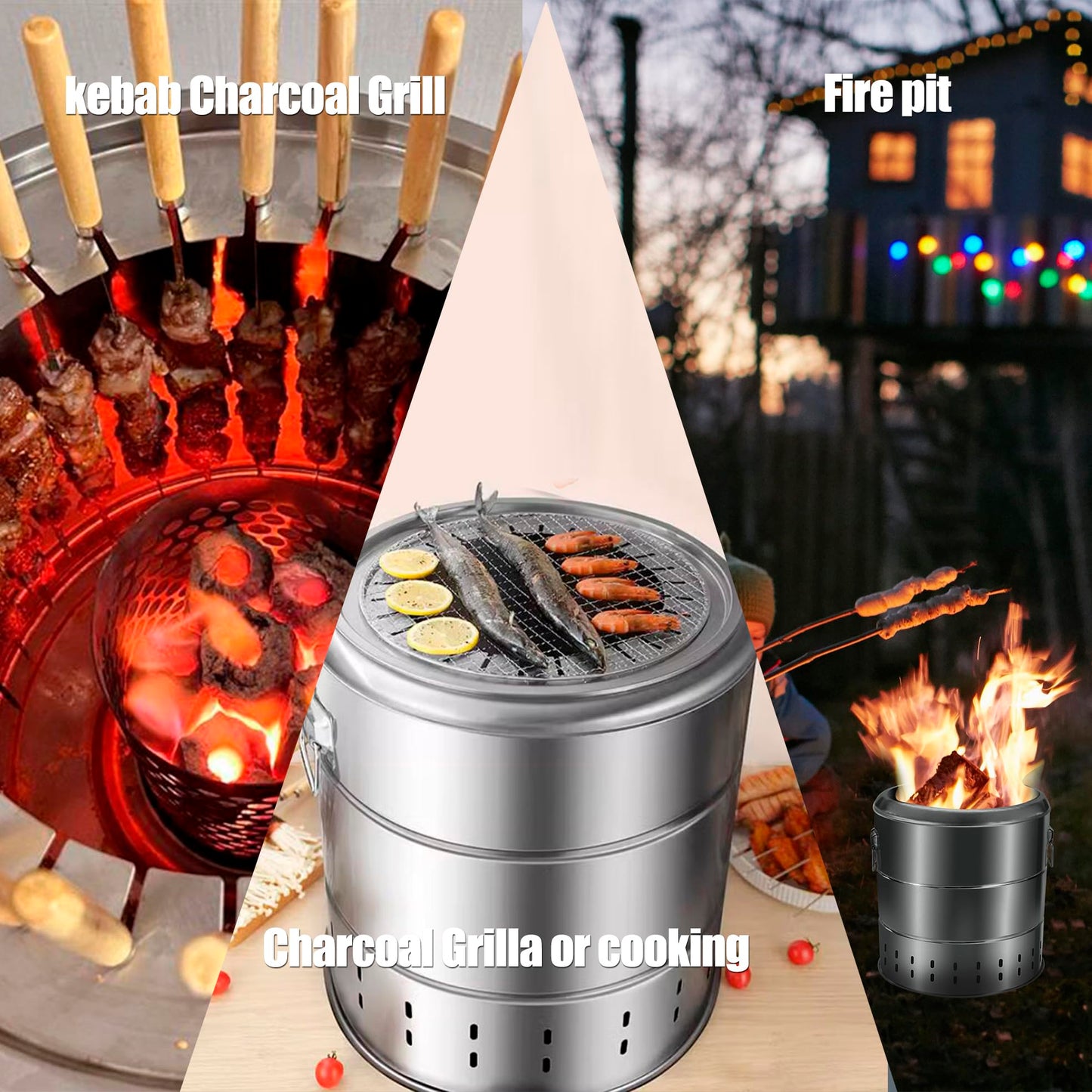 GXONE Stainless Steel Smokeless Barbecue Surround Charcoal Grill, Portable kebabs Charcoal Grill with Grilling Accessories Set, Diameter 15.4 inch/28 Kabob Skewer