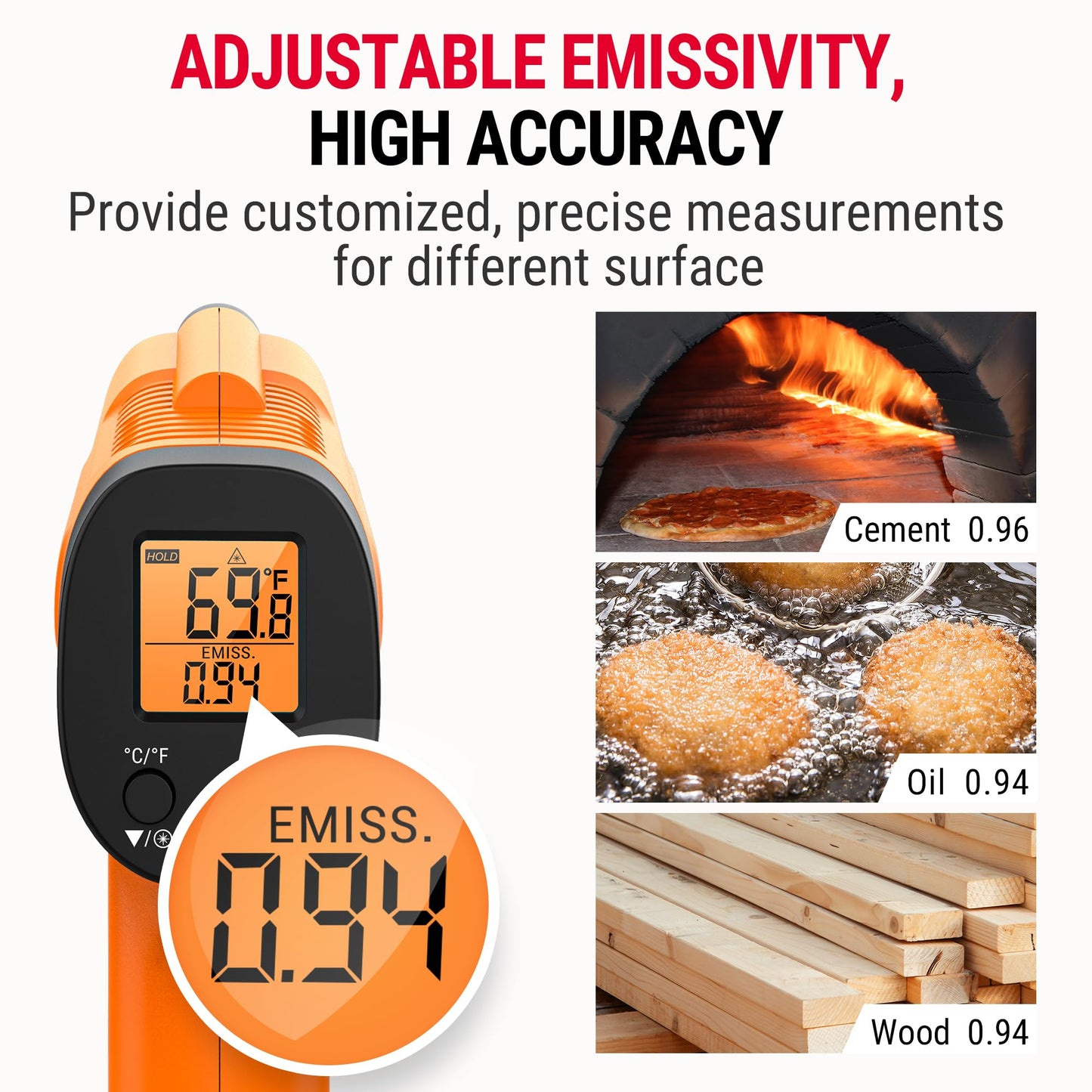 ThermoPro Temperature Gun, Infrared Thermometer Gun with Laser Pointer, Meat Thermometer Digital with Super Long Probe, Food Thermometer for Cooking, Laser Thermometer Gun -58℉-1022℉ Not for Human