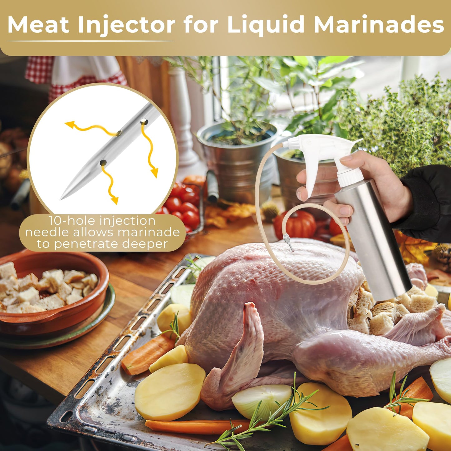 2 in 1 Spray Bottle and Marinade Injector, Anglecai Spray Bottle with Injector Gun/Hose/2 Marinade Needles, Dual Functionality Smoker Spray Bottle and Marinade Injector for BBQ Camping