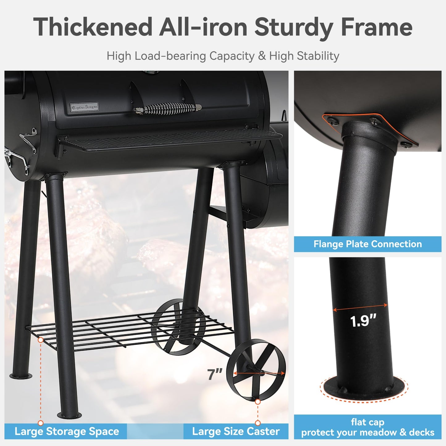 GREEN PARTY BBQ Charcoal Grill with Offset Smoker, 2 in 1 Smoker and Charcoal Grill combo, 512 Square Inch Space Barrel Charcoal Smoker Grill for Outdoor Camping Patio Backyard Cooking, Medium