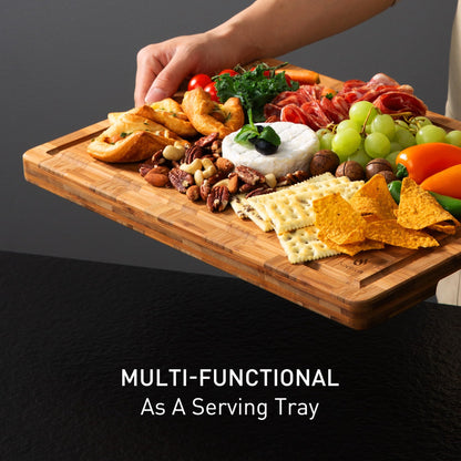 3 Pack Heavy Duty Bamboo Cutting Board Set Non Slip Over Sink Nice Solid End Grain Thick Wood Juice Groove Chopping Board Extra Large Big Small Best Kitchen Essential House Warming Hostess Host Gift