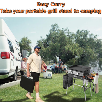 TONFUGLN Foldable Portable Grill Table Fits 17" Or 22" Blackstone Griddle Stand, Ninja Grill Stand: Adjustable Leg with Trash Holder Perfect Blackstone Stand Accessories for Outdoor Cooking Camping