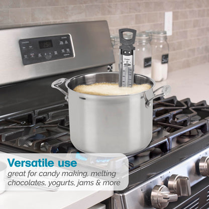 Polder Candy Thermometer, Stainless Steel Cooking Thermometer with Pot Clip, for Jam, Syrup, Jelly, Yogurt, and Deep Fry, 12"