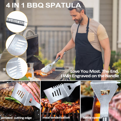 Dad Gifts, Fathers Day Dad Gifts from Daughter Son Heavy Duty Grilling Accessories Kit for Backyard BBQ, Dad Birthday Gift Thick Stainless Steel Grill Utensils with Non-Slip Handle Tool Grill Present