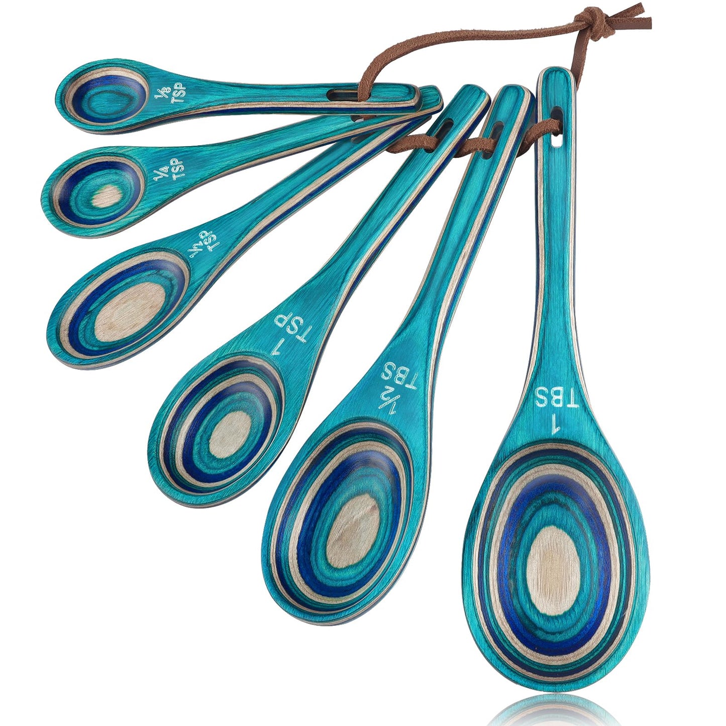 6pcs Measuring Spoons Set, Unique Pakkawood Measuring Spoons Includes 1/8 tsp, 1/4 tsp, 1/2 tsp, 1 tsp, 1/2 tbsp & 1 tbsp for Cooking & Baking, Cute Kitchen Gadgets Gift(Turquoise Blue)