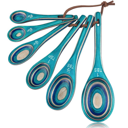 6pcs Measuring Spoons Set, Unique Pakkawood Measuring Spoons Includes 1/8 tsp, 1/4 tsp, 1/2 tsp, 1 tsp, 1/2 tbsp & 1 tbsp for Cooking & Baking, Cute Kitchen Gadgets Gift(Turquoise Blue)
