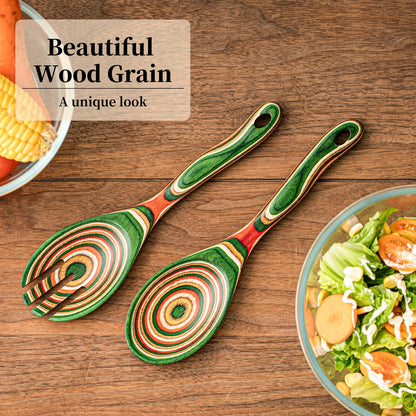 Gudamaye Pakkawood Wooden Salad Server Set,10.5 inch Salad Tongs for Serving including Salad Mixing Dinner Fork and Spoon,Long Handle Salad Server Set