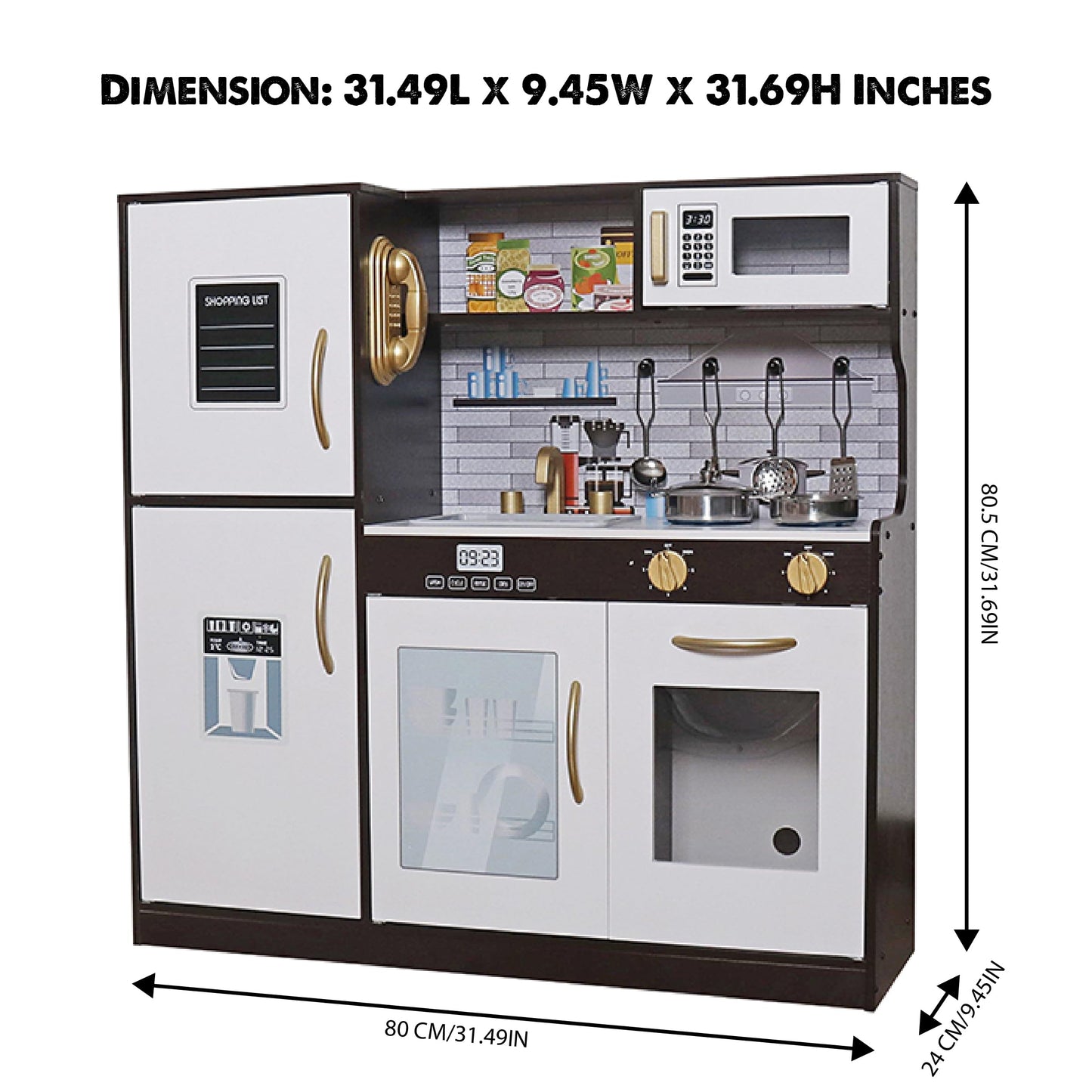 TOUCH US Wooden Play Kitchen Toy Set with Light, Kids Children Pretend Toy Kitchen Playset with Sink Play Toy,Oven Microwave,Toddler Cooking Set Toy for Ages 3+ Baby Girls Boys