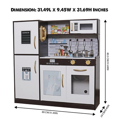 TOUCH US Wooden Play Kitchen Toy Set with Light, Kids Children Pretend Toy Kitchen Playset with Sink Play Toy,Oven Microwave,Toddler Cooking Set Toy for Ages 3+ Baby Girls Boys