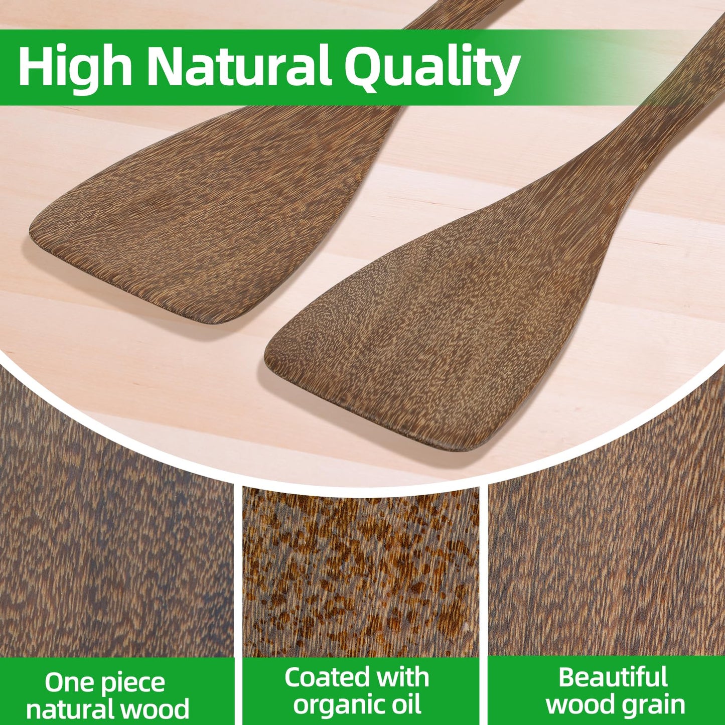 Ecavria 2PCS Wooden Spatula, 12.8IN Wooden Flat Frying Spatulas, Long Handle Wood Turner for Non-Stick Cookware, Natural Wood Cooking Utensils, Healthy, Sturdy & Heat-Resistant