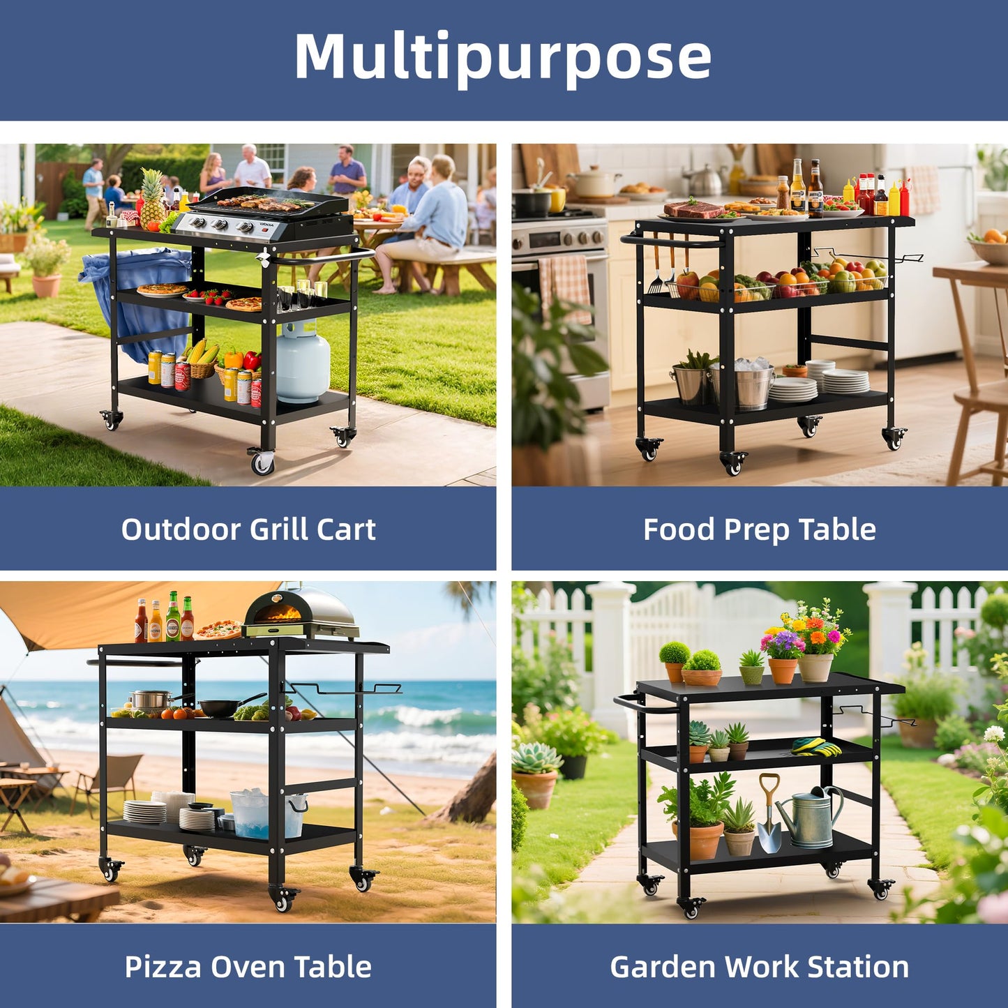 TOLEAD Outdoor Grill Cart, Grill Tables for Outside, Grill Carts Outdoor with Wheels, BBQ Cart Outdoor Prep Table, Pizza Oven Table for Outside, Griddle, Patio