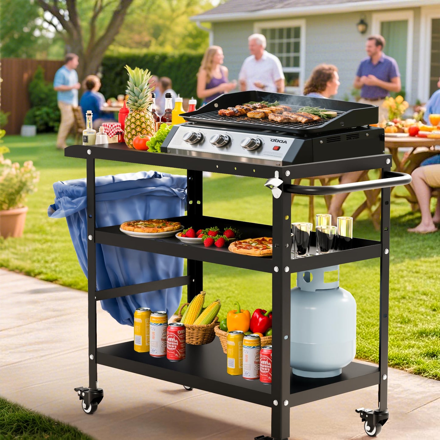 TOLEAD Outdoor Grill Cart, Grill Tables for Outside, Grill Carts Outdoor with Wheels, BBQ Cart Outdoor Prep Table, Pizza Oven Table for Outside, Griddle, Patio