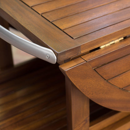 Christopher Knight Home Tillary Tiller Outdoor Acacia Wood Bar Cart Aluminum Accents, Dark Oak/Shiny Powder Coating