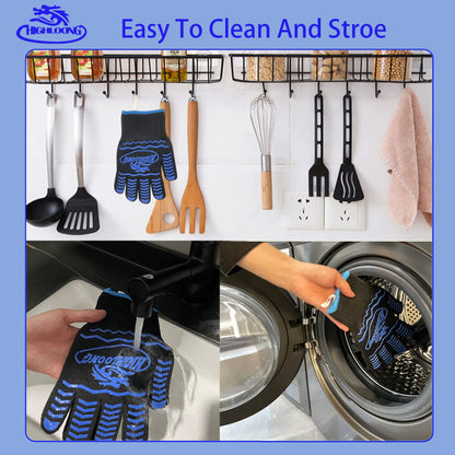 BBQ Gloves, Oven Gloves 1472℉ Extreme Heat Resistant, Grilling Gloves Silicone Non-Slip Oven Mitts, Kitchen Gloves for BBQ, Grilling, Cooking, Baking-1 Pair… (One Size Fits Most, Black)