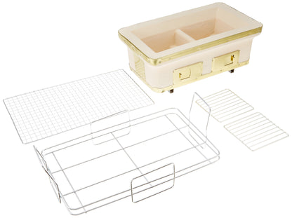 BUNDOK BD-383 Oblong Shichirawa Large, Charcoal, Diatomaceous Earth, Beige, Stand Included (For 3-4 People)