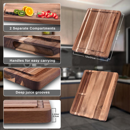 Cutting Boards,16"L x 12"W Acacia Wooden Cutting Board for Kitchen,Wood Chopping Board with Juice Groove and Sorting Compartment,Pre-Oiled Carving Tray Charcuterie Board for Meat Cheese Fruit