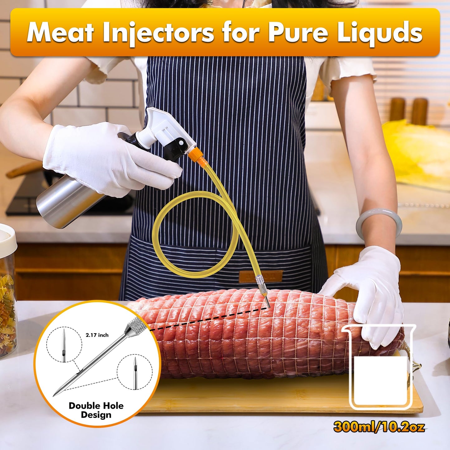 2 in 1 BBQ Spritzer Bottle & Meat Injector, 10oz Leak Proof Food Spray Bottle for Smoker & Grilling, Fine Mist & Adjustable Nozzle, Easy Switch & Dishwasher Safe Marinade Injector for Turkey, Brisket