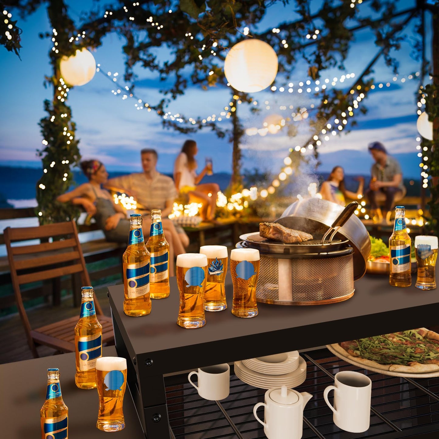 Yozoia Outdoor Grill Table, Movable Grill Cart for Blackstone Griddle, Pizza Oven Stand for Onni, Kitchen Cooking Prep Table BBQ Cart for Party, Bar, Camping