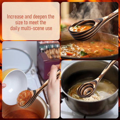 Teenyyou 2 Pcs Pakkawood Kitchen Utensils Pakkawood Soup Ladle Big Deep Soup Spoons Wood Non Stick Utensils with Long Handle for Serving Cooking Kitchen Apartment Tools Women Gifts (Ladle Style)