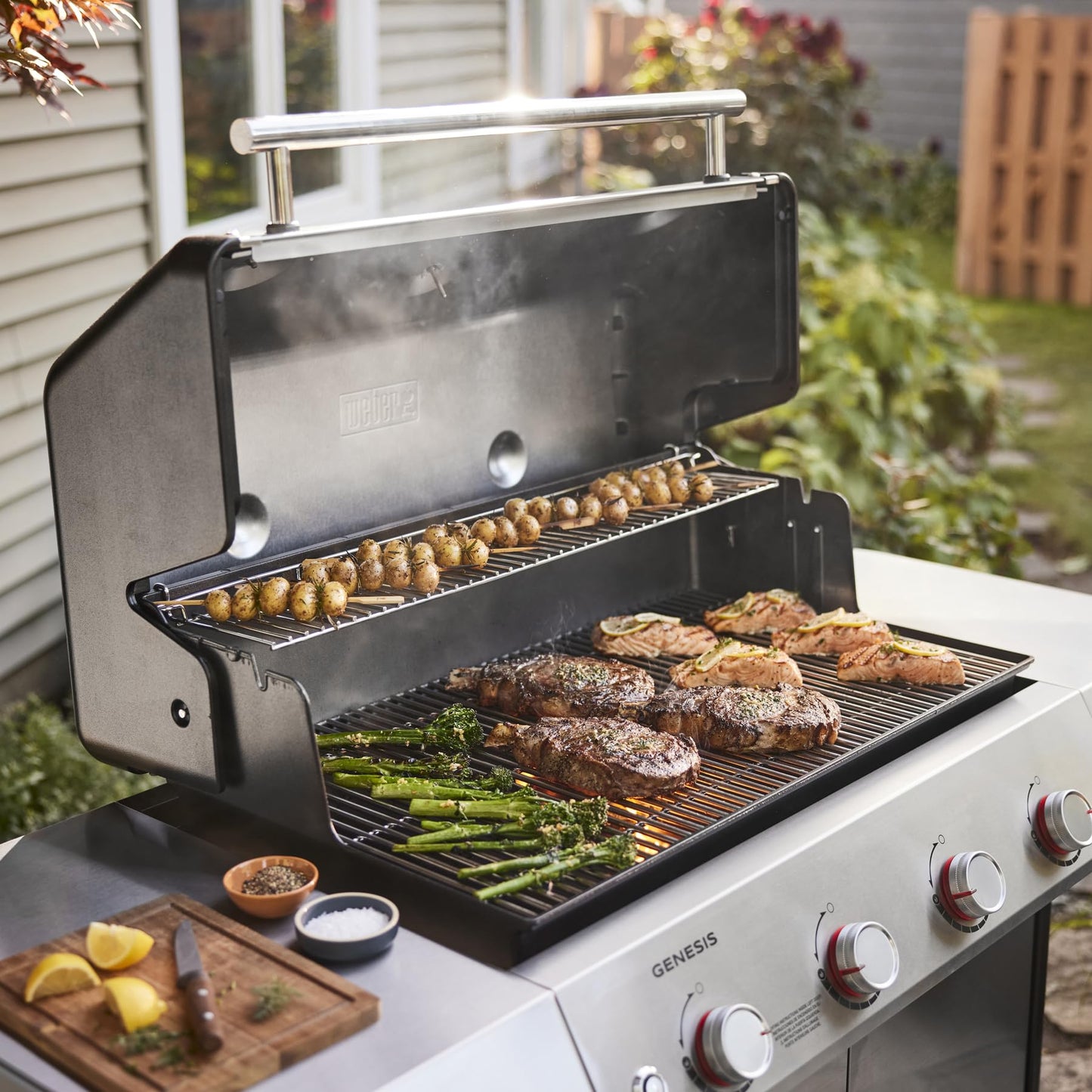Weber Genesis S-415 Liquid Propane Gas Grill for Outdoor Grilling, 4 Burners, Stainless Steel