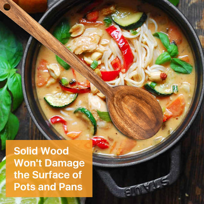 Lainballow 3 Pcs Olive Wood Cooking Spoon Set, Wooden Spoons, Long Handle Wooden Cooking Utensil, Large Wooden Utensils for Cooking Serving Mixing Stirring(12 in, 12 in, 11.2 in)