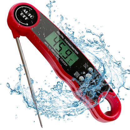 Meat Thermometer Digital for Cooking and Grilling, Collapsible Probe, with Magnet, Calibration, Backlight Waterproof Food Thermometer, Meat, Steak, Turkey (Red)