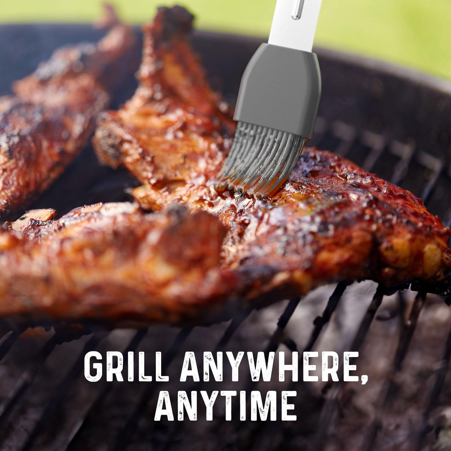 Stainless Steel BBQ Tool Set with Rotating Stand & Drip Pan | Grill Tool Kit Complete with Spatula, Tongs, Fork, Brush | Durable, Easy to Clean Grilling Kit | Essential BBQ Tools