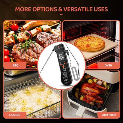 G.a HOMEFAVOR 3-in-1 Digital Meat Thermometer for Kitchen Cooking - Wired Probe, Instant Read Temperature with Infrared Thermometry for Pizza Making, BBQ, Air Fryer, Deep Fry, Roasting