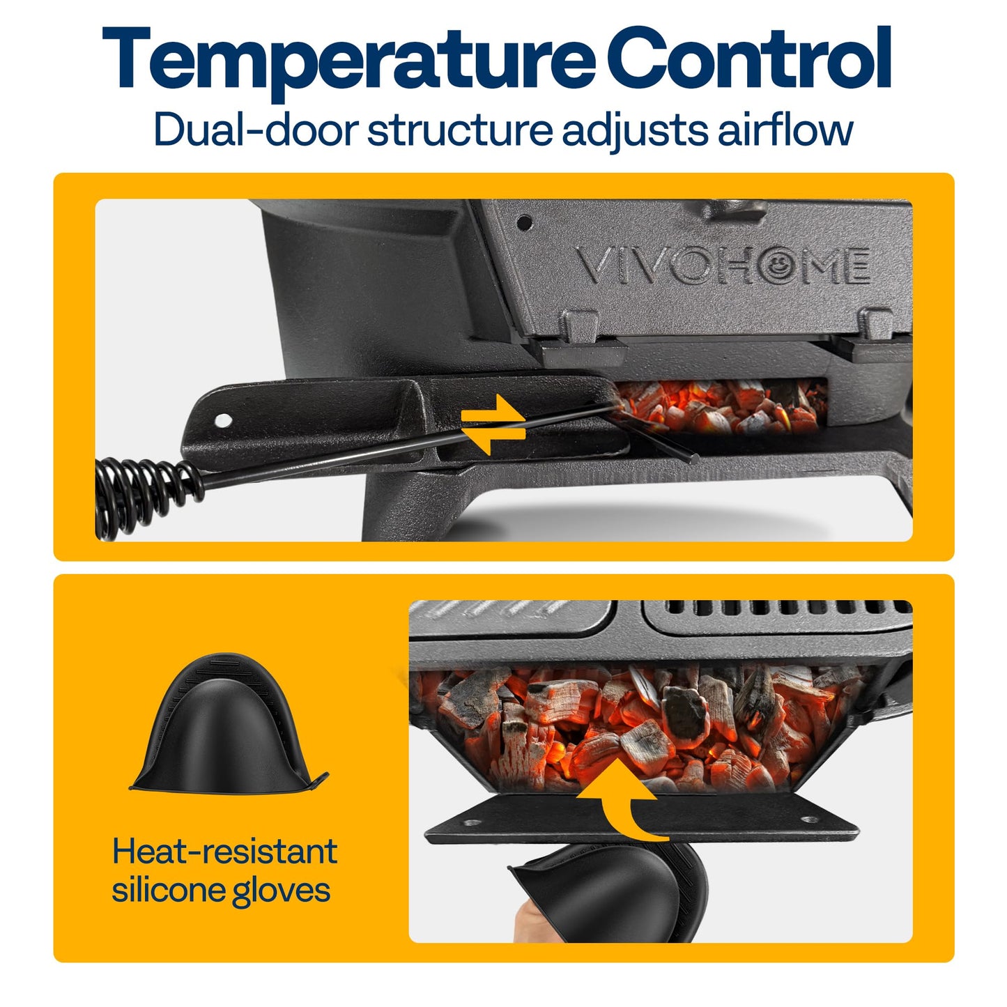 VIVOHOME Oval Cast Iron Grill with Interchangeable Grates & Griddle, 2 Furnace Doors for Heat Control, Includes Gloves, Poker and UV-Resistant Cover