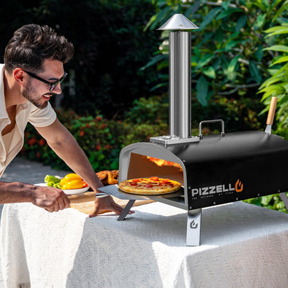 PIZZELLO 16" Outdoor Pizza Oven Propane and Wood Fired Pizza Maker Multi-Fuel Gas Pizza Ovens w/Gas Burner, Pizza Cutter, Pizza Stone, Pizza Peel, Carry Bag, Pizzello Forte Gas (Black)