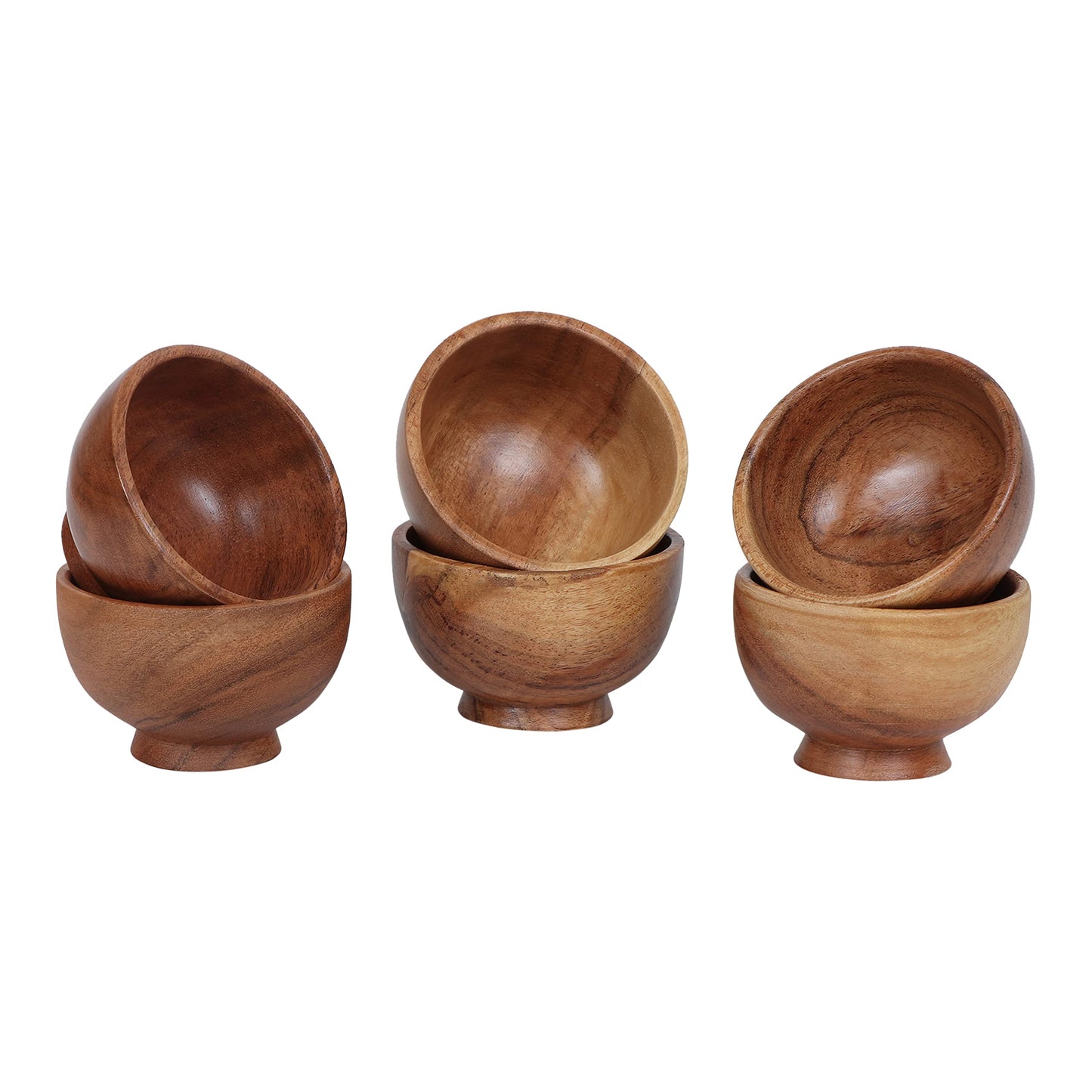 LAVAUX DESIGNS Set of 6 Acacia wood small bowls, 4 fl oz 3.25 * 2 inches | Hand carved wooden Kitchen Mini Cups for dipping sauce, salsa, Prep, salt & Condiments | Charcuterie board accessories