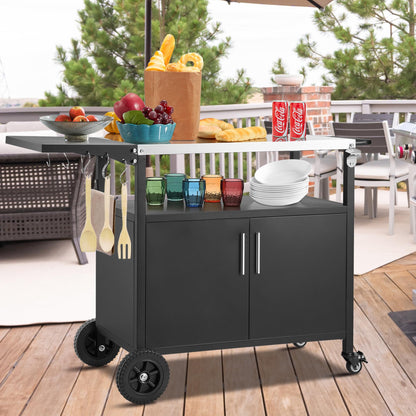 OUTGUAVA Outdoor Grill Cart with Storage Movable Grill Cart Outdoor Kitchen Island Pizza Oven Table Food Prep Table with Wheels Storage Cabinet for Outside Patio Backyard Garden