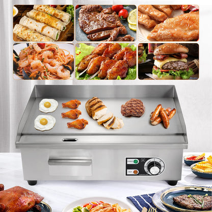 WICHEMI Commercial Electric Griddle 22" 3000W Flat Top Grill Countertop Griddle Stainless Steel Teppanyaki Grill w/Iron Cooking Plate for Restaurant Kitchen, 110V