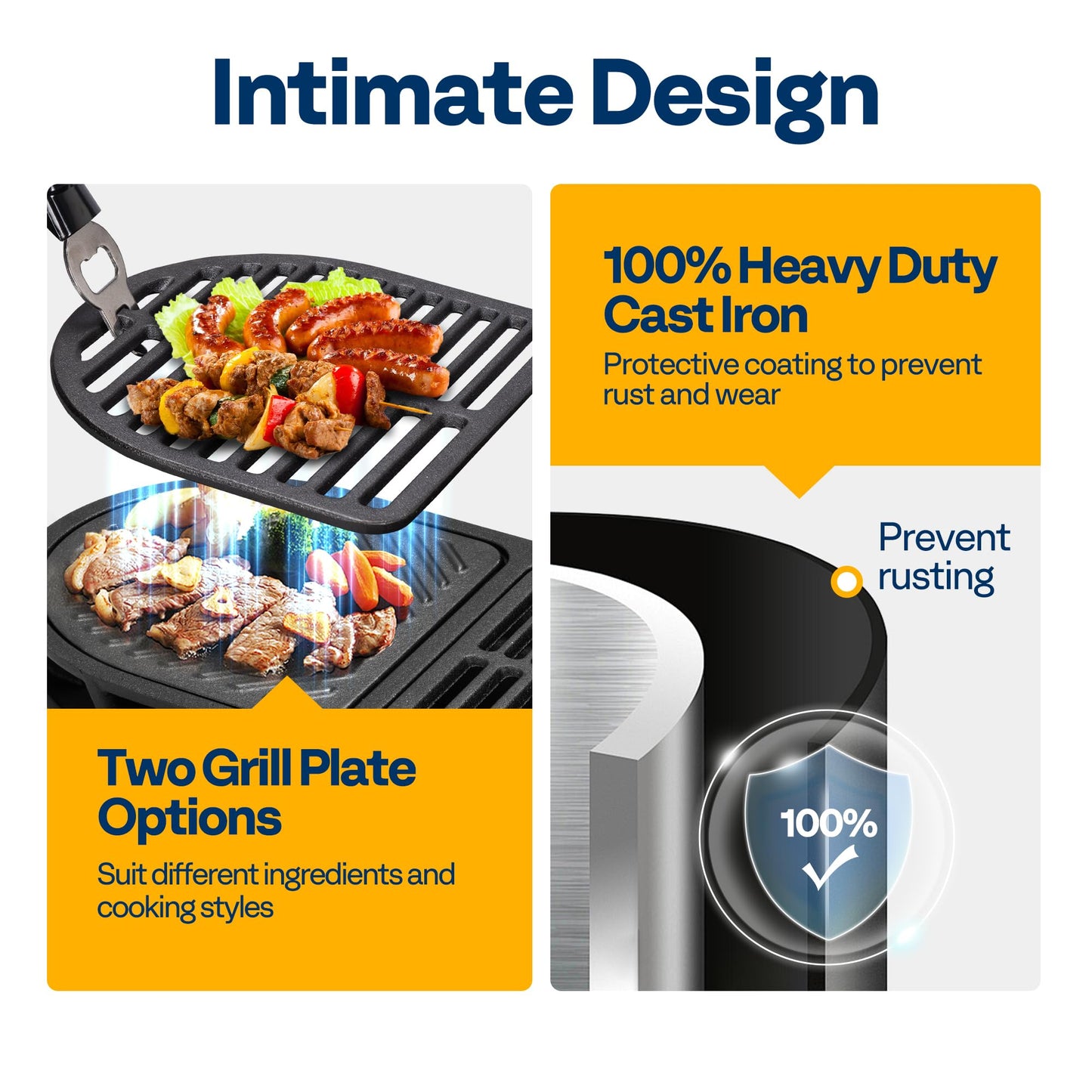 VIVOHOME Oval Cast Iron Grill with Interchangeable Grates & Griddle, 2 Furnace Doors for Heat Control, Includes Gloves, Poker and UV-Resistant Cover