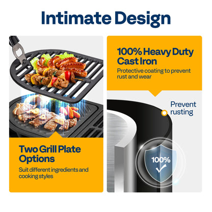 VIVOHOME Oval Cast Iron Grill with Interchangeable Grates & Griddle, 2 Furnace Doors for Heat Control, Includes Gloves, Poker and UV-Resistant Cover