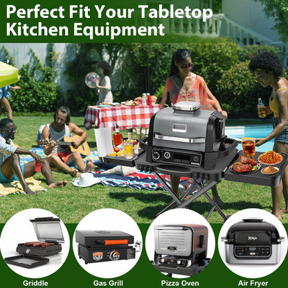 BBQMall Portable Indoor Grill Table Stand for Ninja Woodfire Outdoor Grill(OG701 OG850 OG951 Series), 51in Large Space, Folding Camping Tailgating Table for Blackstone Griddle/Onni Pizza Oven,2 Wheels