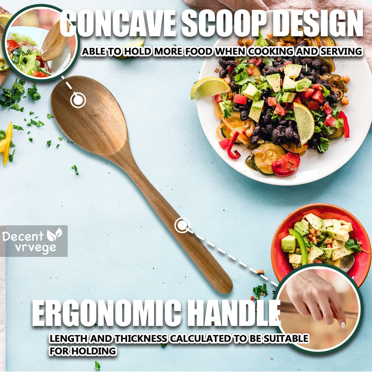 Wood Spoon, Healthy Acacia Wooden Cooking Spoons, Durable Kitchen Serving Spoon Scooper, Non Scratch Wood Ladle Tableware For Cooking, Serving Salad, Stirring Soup, Easy to use