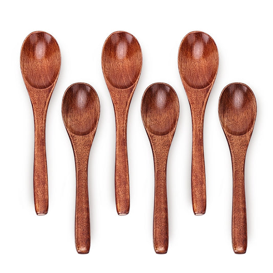 6/9/12in Wooden Spoons, 6pcs Soup Spoons Set, Small Wooden Utensils for Coffee, Tea, Jam, Sugar, Ice Cream and Bath Salts (6pcs 6in)