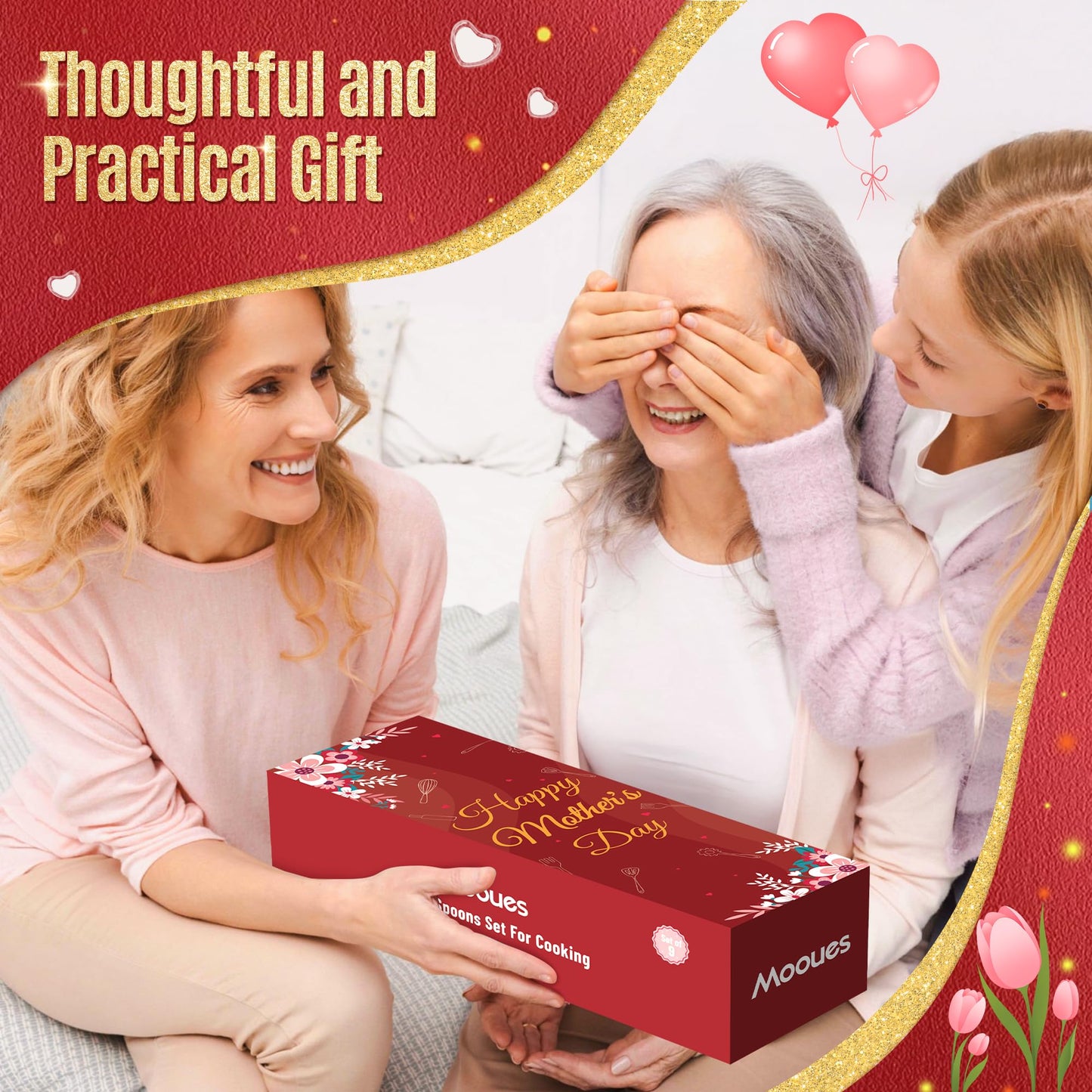 9 Piece Wooden Spoons for Cooking, Teak Wooden Kitchen Utensils Set with Spoon Rest, NonStick Comfort Grip Wooden Spatula Set and Cooking Utensils Holder